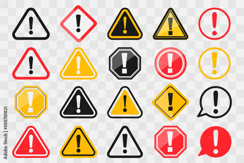 Exclamation point danger sign collection. Set of attention sign Exclamation point danger sign collection. Set of attention sign