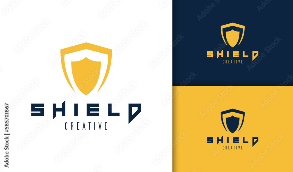 Blue and orange shield logo collection with text Blue and orange shield logo collection with text