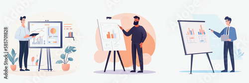 Simplified Flat Vector Art Image of a Man Presenting in Office with a White Background, Bundled for Your Convenience