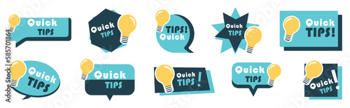 Quick tips banner collection with lightbulb in a flat design