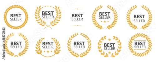 Best seller text logo with yellow laurel wreath photo