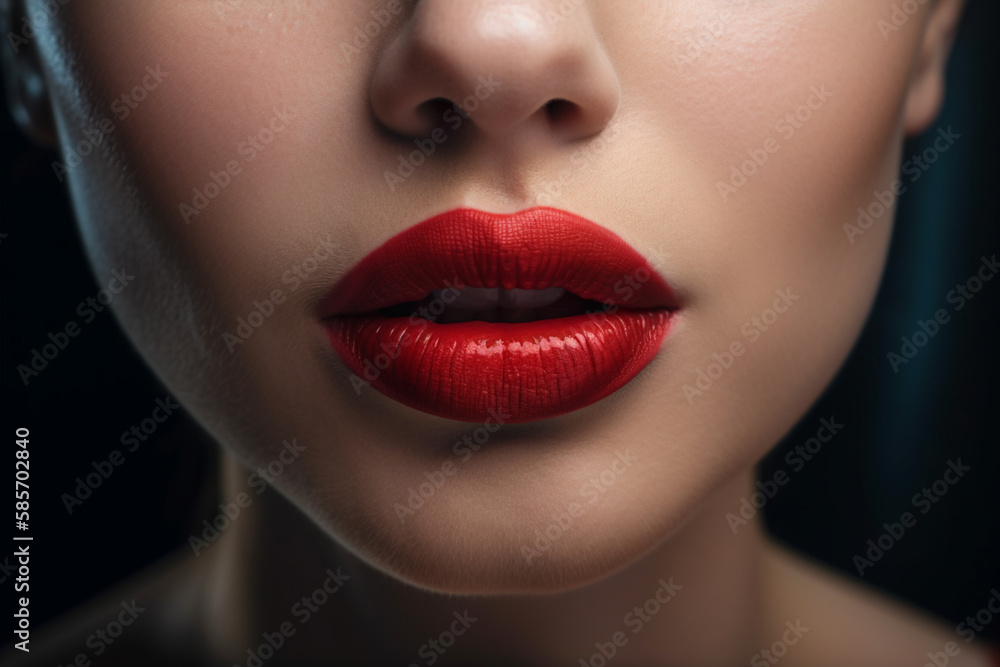 Sexy female lips with red lipstick close-up. Seductive lady mouth open. ai generated Sexy female lips with red lipstick close-up. Seductive lady mouth open. ai generated