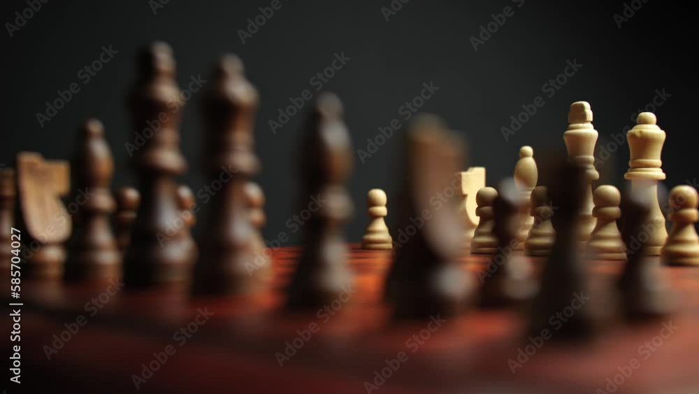 Slow Motion Pan Shot of Closeup Chess Board and Pieces Slow Motion Pan Shot of Closeup Chess Board and Pieces