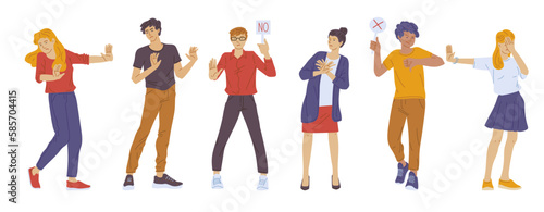 People showing refusing negative gestures flat vector illustration isolated.