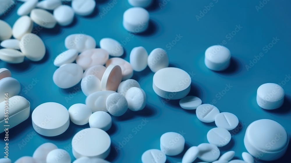 Pharmaceutical background with various pills. Generative AI Pharmaceutical background with various pills. Generative AI