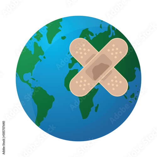 Wounded world icon. Band-aid and world icon.
