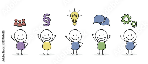 Collection of business icons with funny stickman. Vector