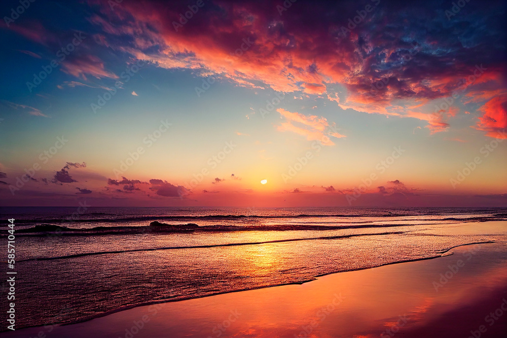 Obraz premium sunset on the beach, Generative AI Art Illustration 02