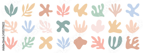 Set of abstract organic shapes inspired by matisse. Plants, leaf, algae in paper cut collage style. Contemporary aesthetic vector element for logo, decoration, print, cover, wallpaper.