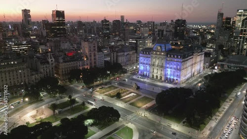 Aerial Drone Above Kirchner Cultural Centre at Night in Buenos Aires Argentina Auditorium for Theatre and Concerts photo