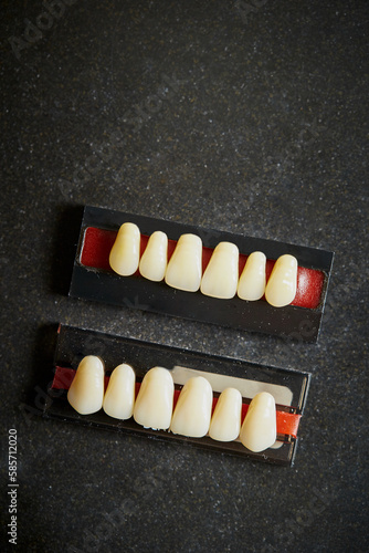 Palette for the color of teeth  color matching  choice of denture color and teeth whitening