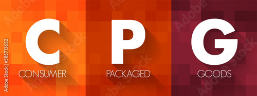 CPG Consumer Packaged Goods - merchandise that customers use up and replace on a frequent basis, acronym text concept background