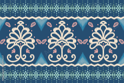 Ikat motif paisley geometric Thai textile sarong ethnic seamless pattern. Asian Thai, Laos, Persian Sarong, Songket style. Design for Sarong, carpet, textile, rug, home decor, fabric, clothing.