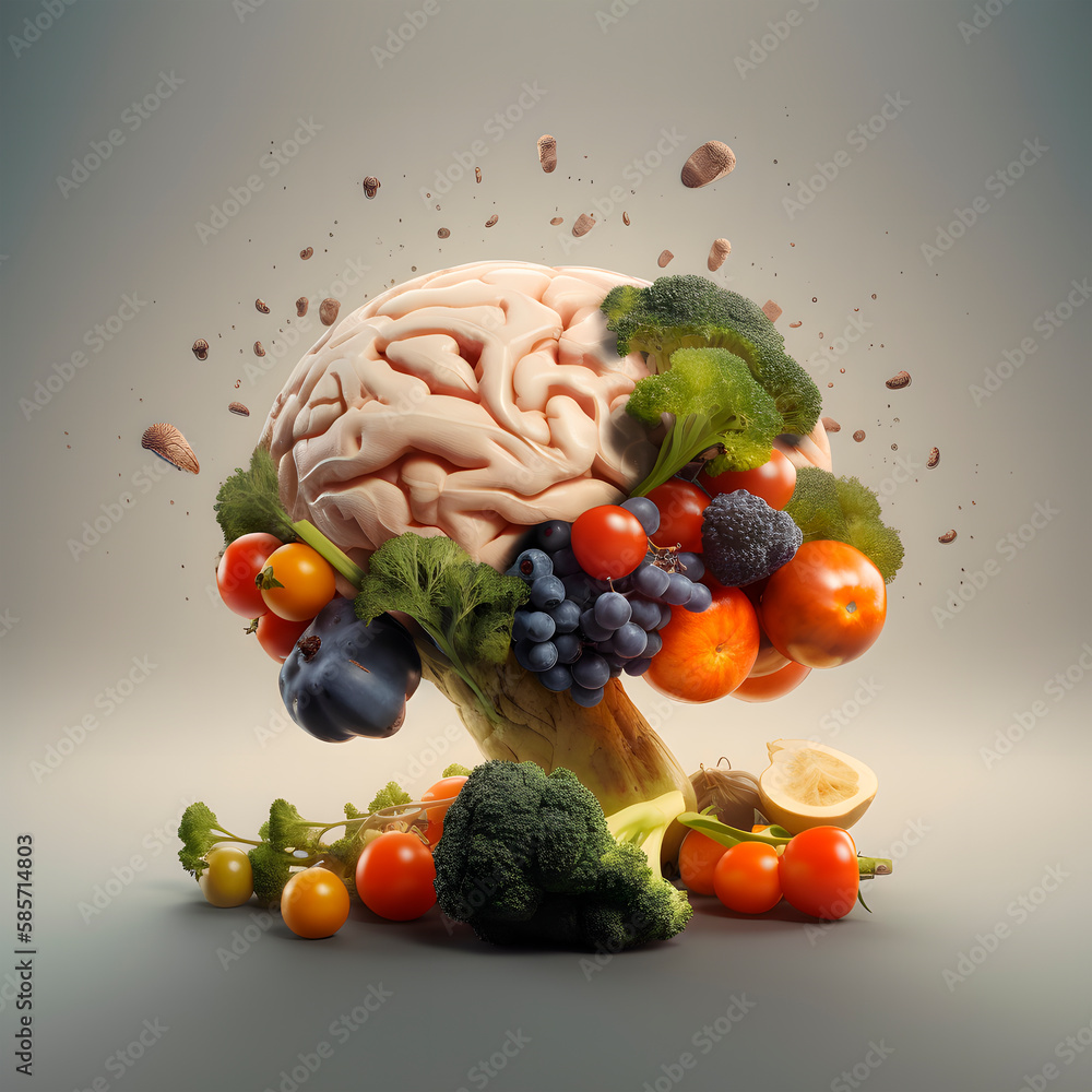 Brain made out of fruits and vegetables created with Generative AI ...