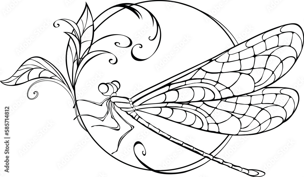 Naklejka premium Sitting dragonfly in circle