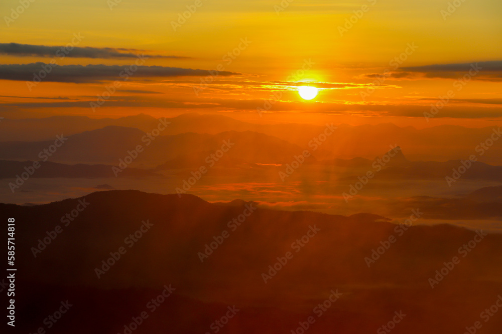 Beautiful Landscape In The Mountains With Sunrise In A Morning Photo