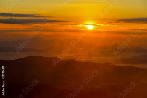 Beautiful Landscape In The Mountains With Sunrise In A Morning Photo