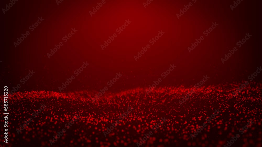 Simulation of flying over sea waves with particle effect of red color ...