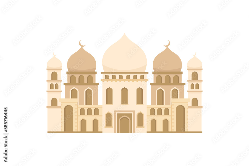 Flat mosque vector. Muslim building for islamic, ramadan, eid design. Cartoon illustration isolated on white background. Islam mosque in flat style