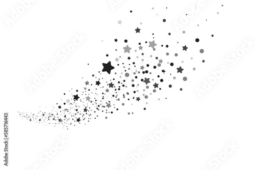 The stars are black on a white background. The black star shoots with an elegant star. Meteoroid, comet, asteroid, stars.
