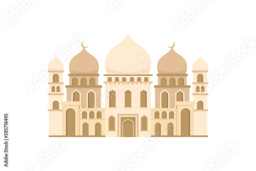 Flat mosque vector. Muslim building for islamic, ramadan, eid design. Cartoon illustration isolated on white background. Islam mosque in flat style