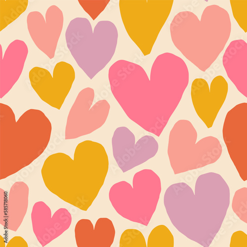 Cute cutout hearts pattern. Vector romantic texture with hearts. Love, heart - modern background