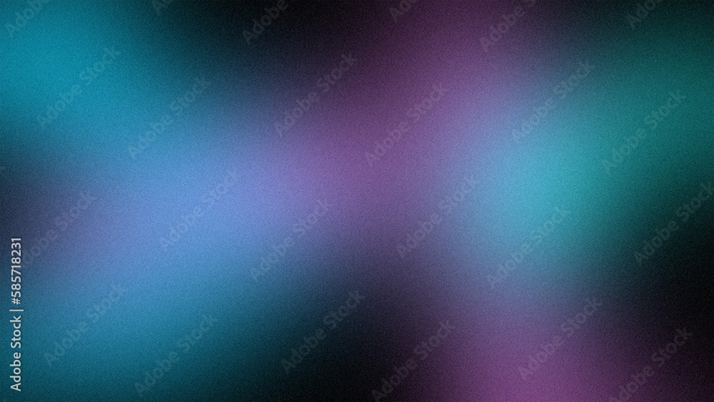 Fototapeta premium Abstract blue colors gradient wave on black background, blurry lights on dark noise texture, copy space