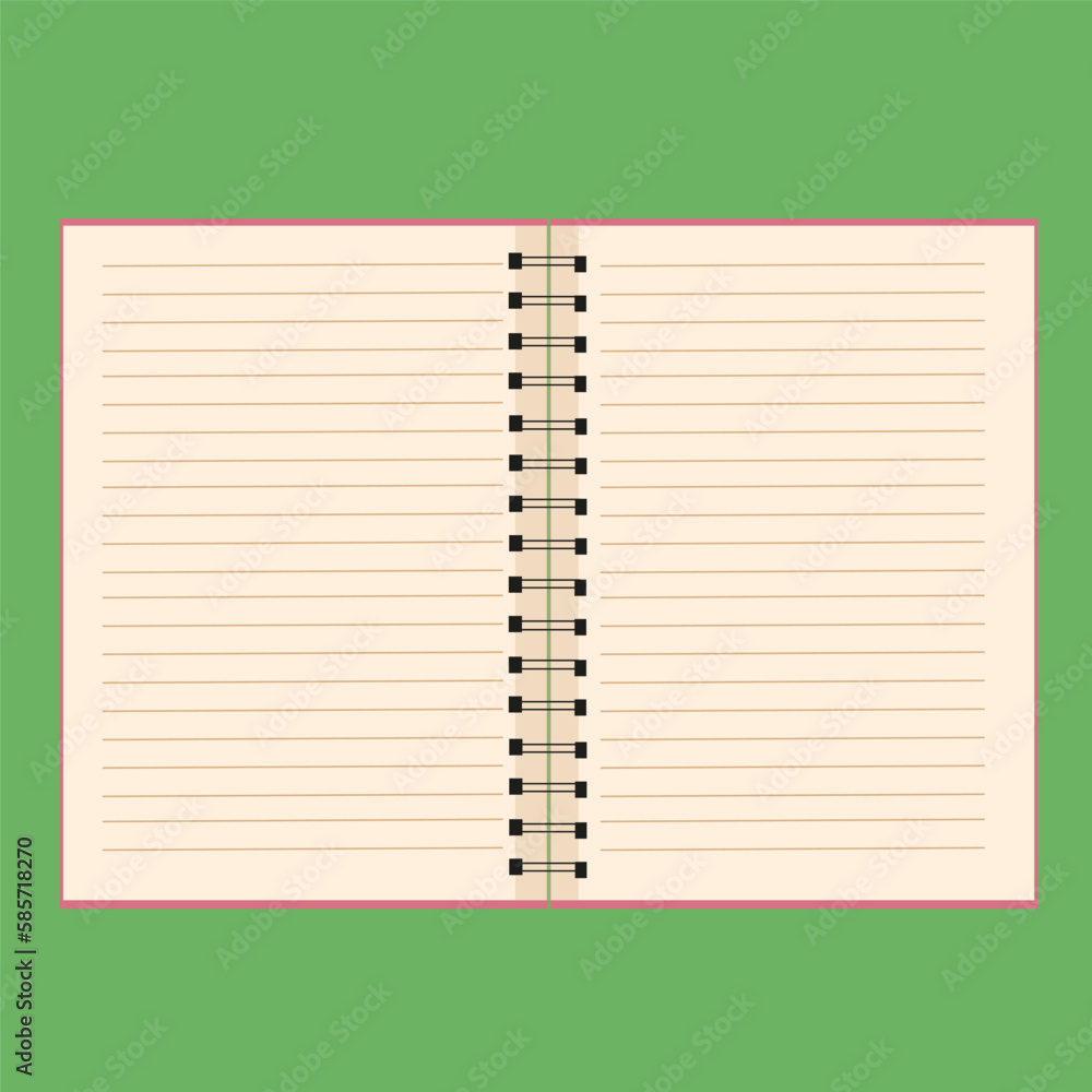 notebook in flat style.opened lined notebook on springs in vector.