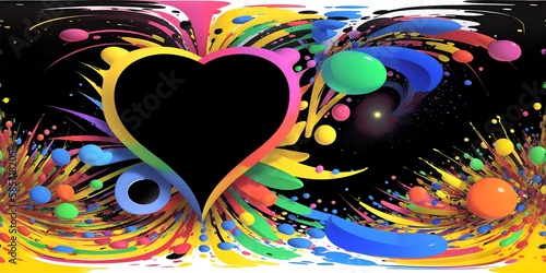 Photo of a black heart with vibrant paint splatters