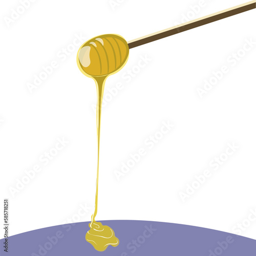 wooden honey spoon in semi realistic style. honey spoon in vector. 