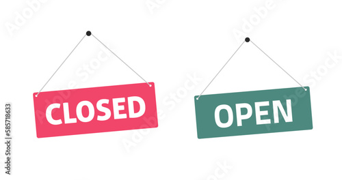 Close open sign board for door icon vector green red graphic, welcome signboard signage hanging notice image clipart illustration