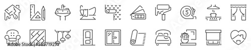 Home decoration and interior design thin line icon set. Symbol collection in transparent background. Editable vector stroke. 512x512 Pixel Perfect.