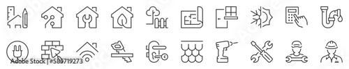Home renovation, improvement and repair thin line icon set. Symbol collection in transparent background. Editable vector stroke. 512x512 Pixel Perfect.