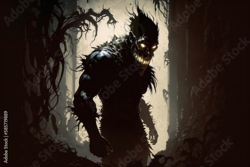 Dark monster is in the shadows. Beautiful illustration picture. Generative AI