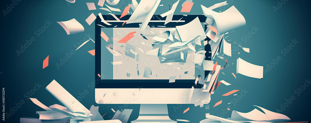 © Bartek - Digital Transformation: Paperless Office Made Easy. Documentation management concept, papers being pulled into the computer - Generative AI