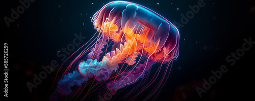 Magically luminous Deep sea jellyfish. Enchanted Jelly fish Underwater Wonder. - Generative AI