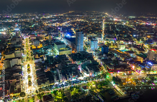 Can Tho city, Can Tho, Vietnam at night, aerial view. This is a large city in Mekong Delta, developing infrastructure, population, and agricultural product trading center of Vietnam © huythoai