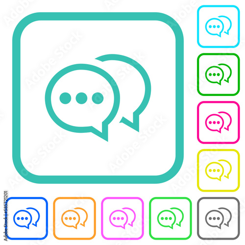 Two oval active chat bubbles outline vivid colored flat icons