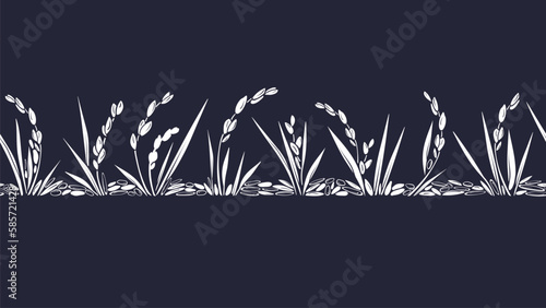 Rice border. Vector field, grains Seamless pattern