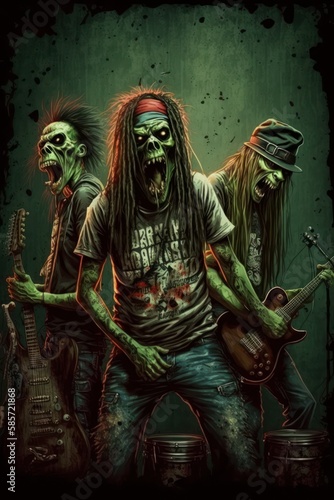 Hip hop zombie band. Beautiful illustration picture. Generative AI