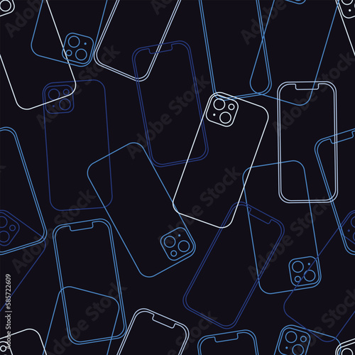 Outline blue palette smartphones repeating pattern