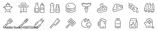 Barbecue and grill thin line icon set. Symbol collection in transparent background. Editable vector stroke. 512x512 Pixel Perfect.