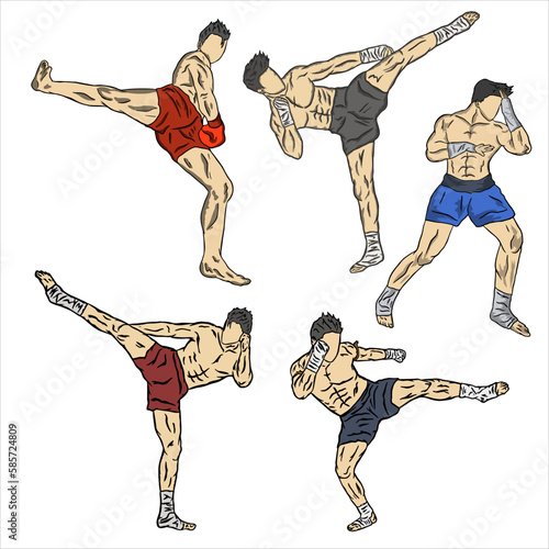 people doing Muay Thai moves in a sparing match Thailand martial arts Muay Thai tournament stance high kick