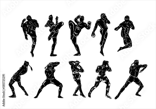 illustration of muaythai vector silhouette logo icon