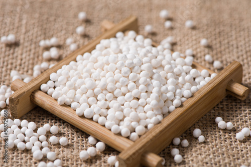 white sago pearls or sago balls on table.
