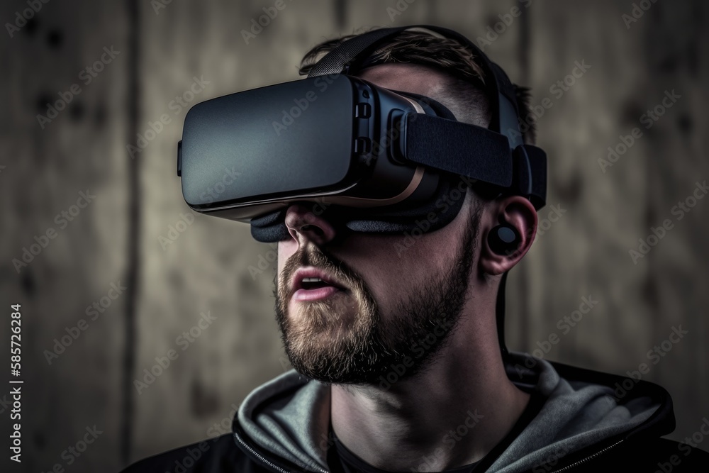 Man using virtual reality headset. Generative AI Man using virtual reality headset. Generative AI
