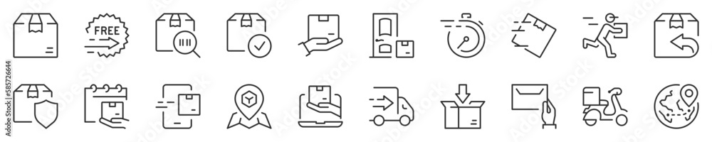 Shipping and delivery thin line icon set. Symbol collection in transparent background. Editable vector stroke. 512x512 Pixel Perfect. Shipping and delivery thin line icon set. Symbol collection in transparent background. Editable vector stroke. 512x512 Pixel Perfect.