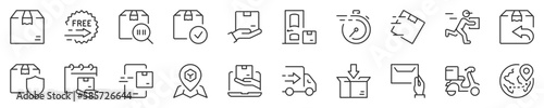 Shipping and delivery thin line icon set. Symbol collection in transparent background. Editable vector stroke. 512x512 Pixel Perfect.