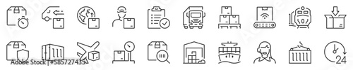 Logistics and transportation thin line icon set. Symbol collection in transparent background. Editable vector stroke. 512x512 Pixel Perfect.