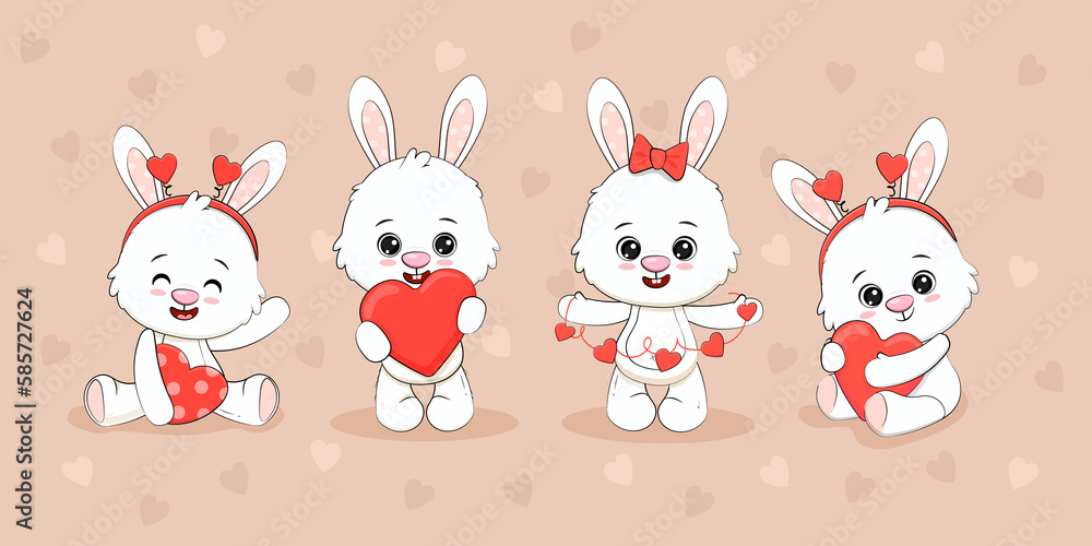 Cute cartoon bunny cub with a heart for your disign. Valentine's day, mothers Day,weddings card.
